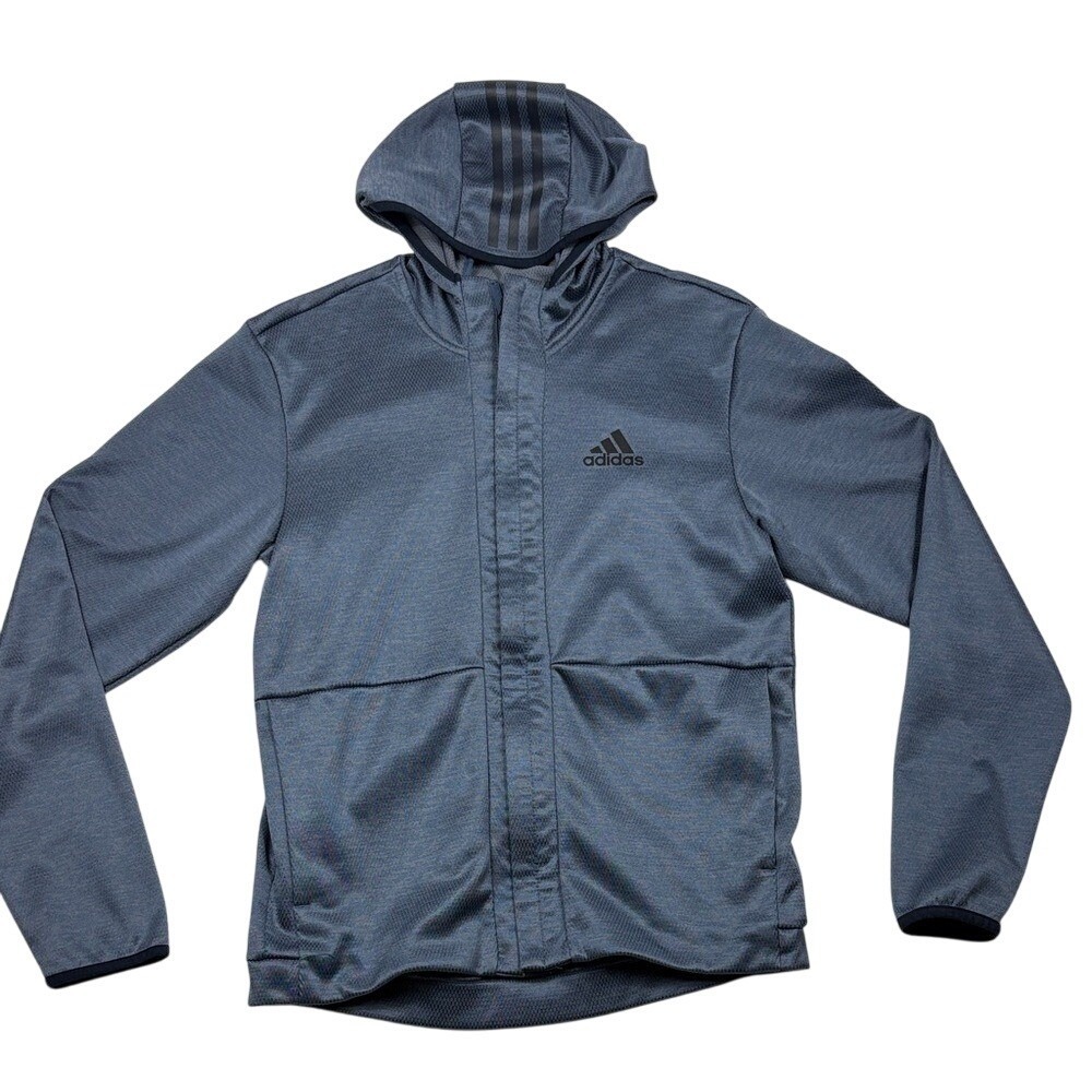 Adidas Climawarm Full Zip Hooded Jacket‎ Mens Size Medium Blue Grey